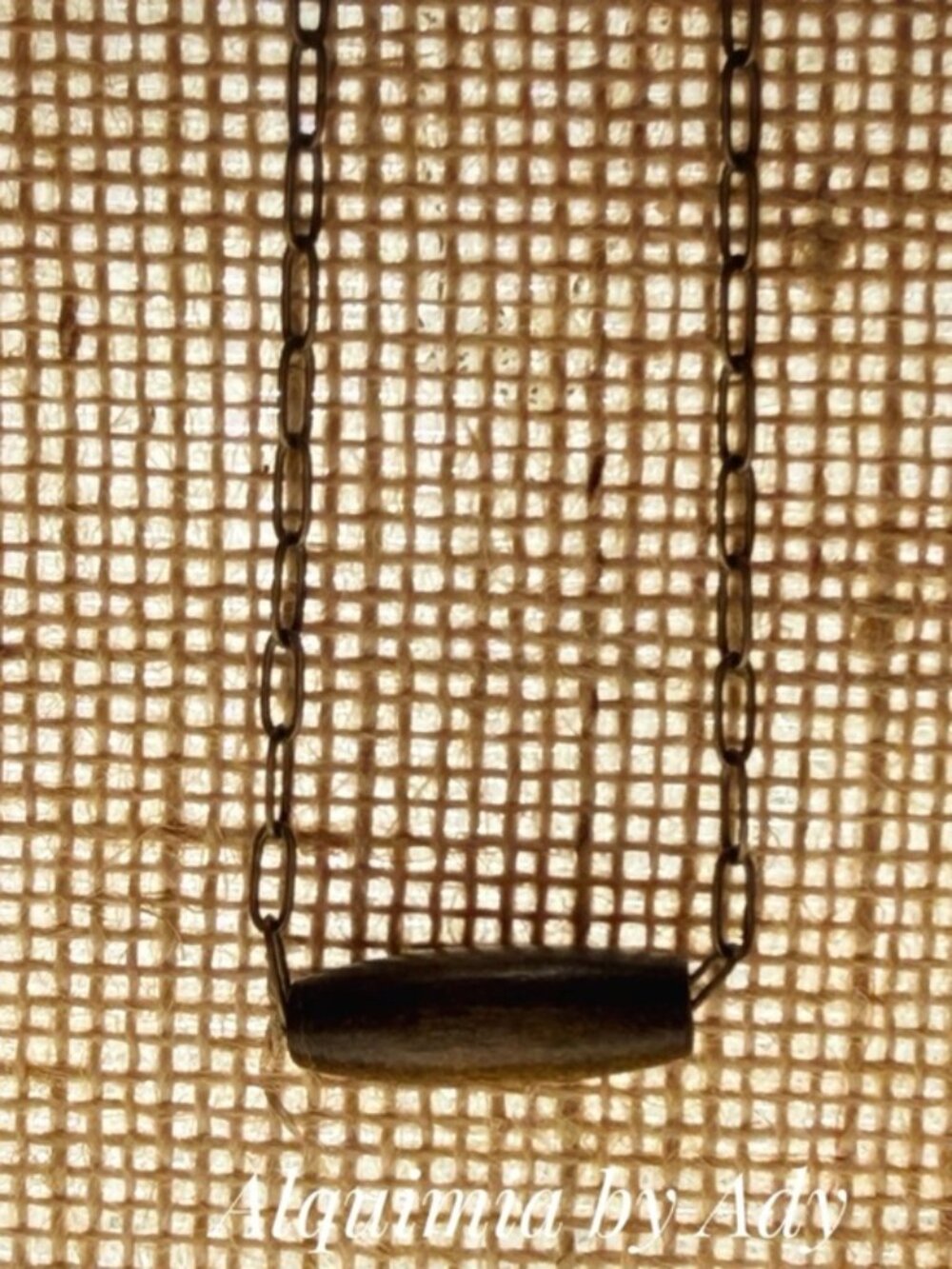 Rustic brass and wood bar pendant on chain necklace